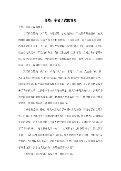 自然,牵动了我的情思_初中初一作文600字