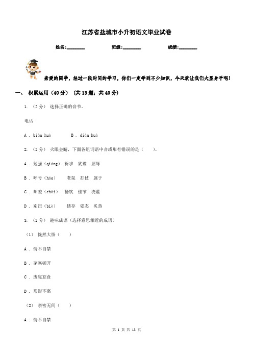 江苏省盐城市小升初语文毕业试卷