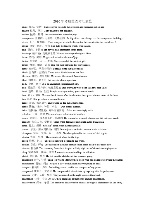 2010年考研英语词汇总览