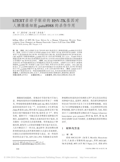 A hTERT启动子驱动的HSV-TK基因对人胰腺癌细胞patu8988的杀伤作用