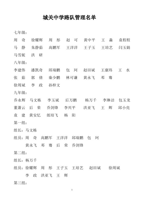 城关中学路队管理名单