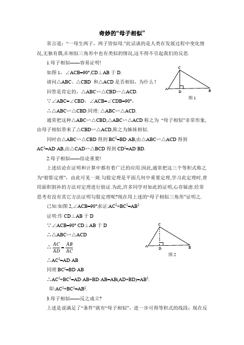 九年级数学上册第4章奇妙的“母子相似”(北师大版)