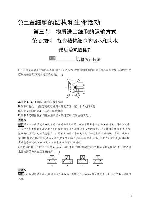 苏教版生物必修一：第二章 第三节 第1课时 探究植物细胞的吸水和失水