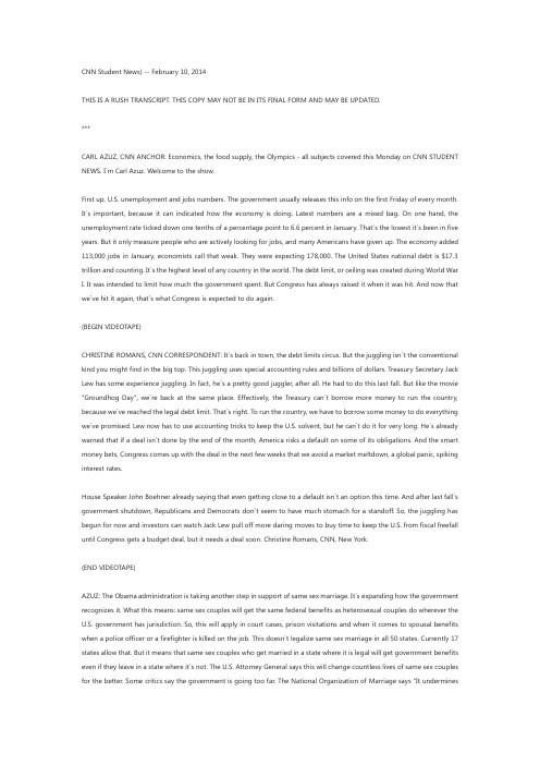 CNN Student News) -- February 10, 2014