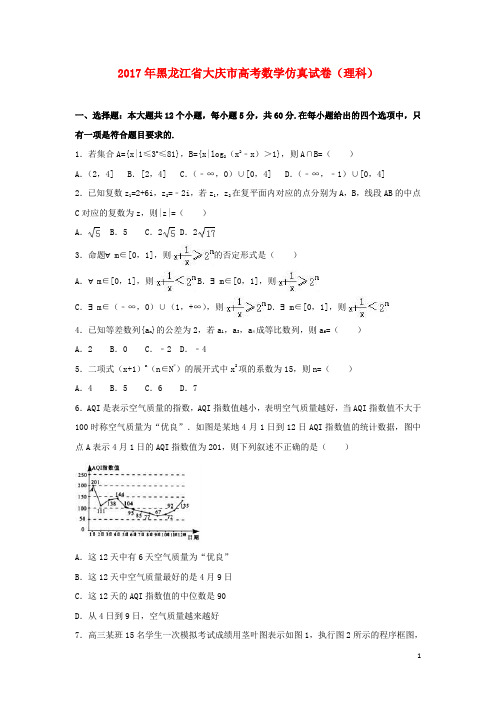 黑龙江省大庆市17年高考数学仿真试卷理(含解析)