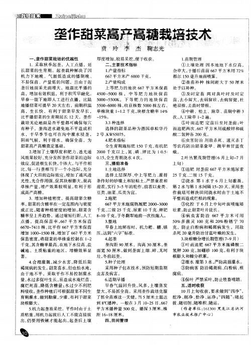 垄作甜菜高产高糖栽培技术