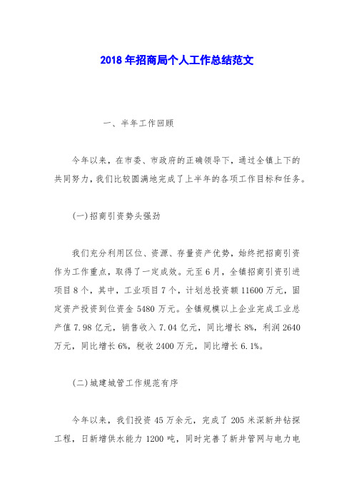 2018年招商局个人工作总结范文