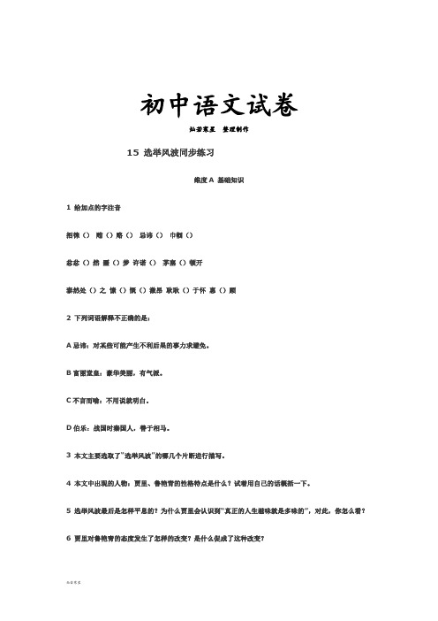 语文版八上语文15 选举风波同步练习