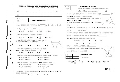2014-2015学年度下期八年级数学学业水平测试卷(2)