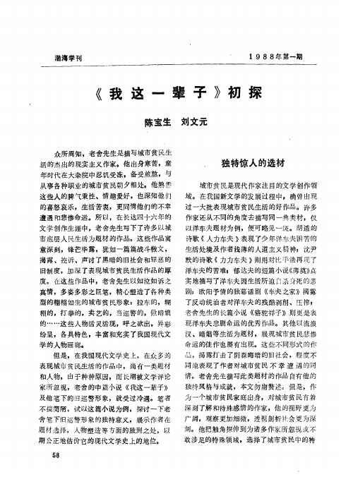 《我这一辈子》初探