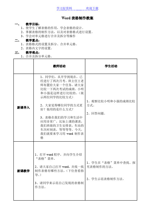 Word表格制作教案