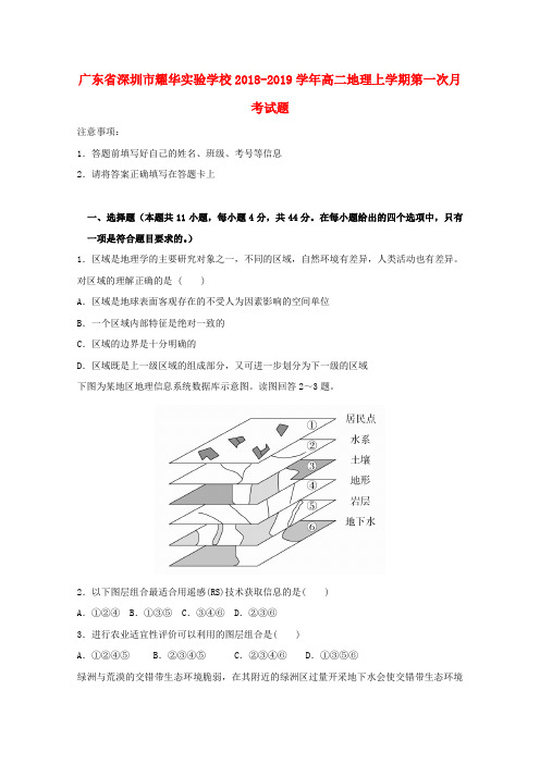 广东省深圳市耀华实验学校2018-2019学年高二地理上学期第一次月考试题