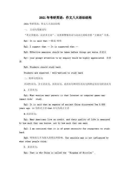 2021年考研英语：作文八大语法结构