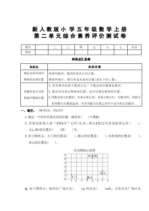 新人教版小学五年级数学上册第二单元综合素养评价测试卷