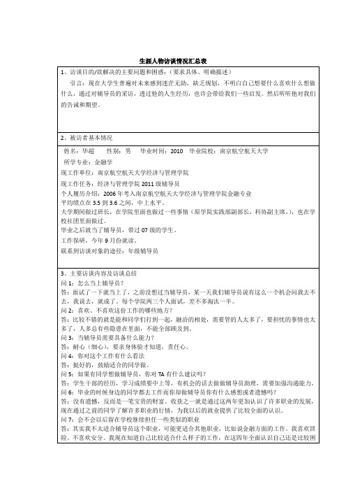 生涯人物访谈情况汇总表