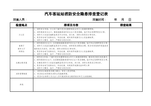 汽车客运站消防安全隐患排查登记表