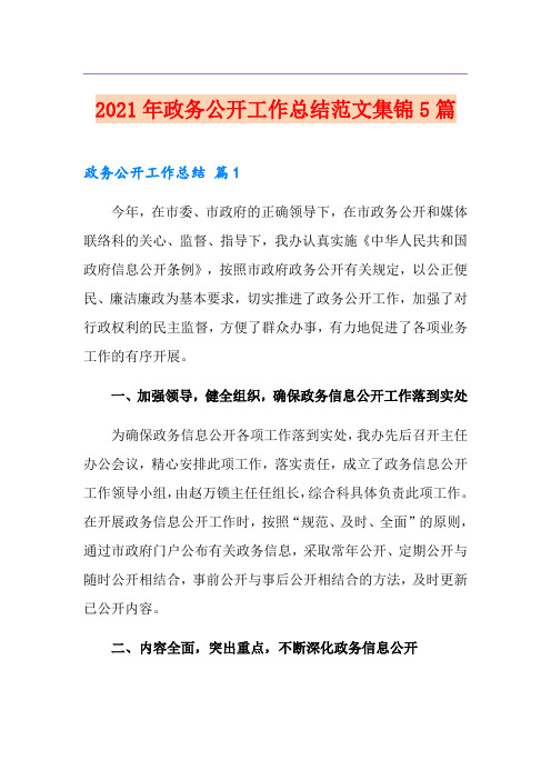 2021年政务公开工作总结范文集锦5篇