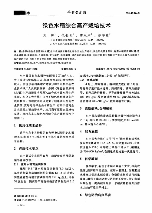 绿色水稻综合高产栽培技术
