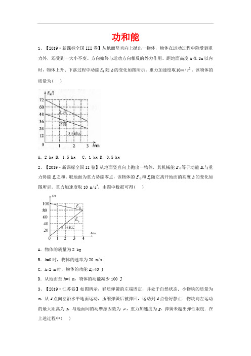 2019年高考物理真题模拟试题分项汇编：(6)功和能