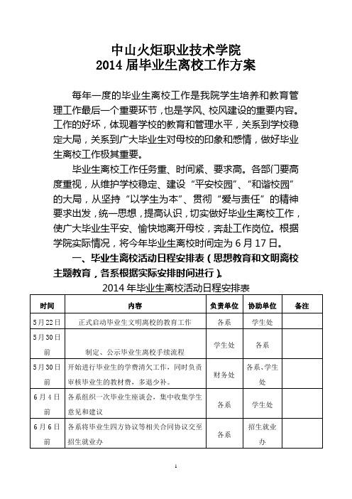2014届毕业生离校工作方案