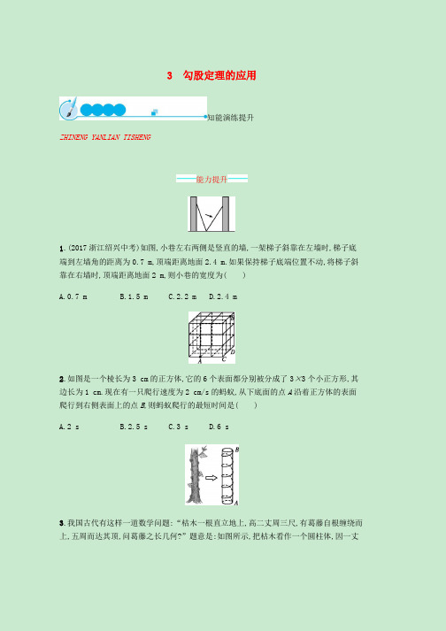 2019学年八年级数学上册第一章勾股定理1.3勾股定理的应用同步练习新版北师大版word版本