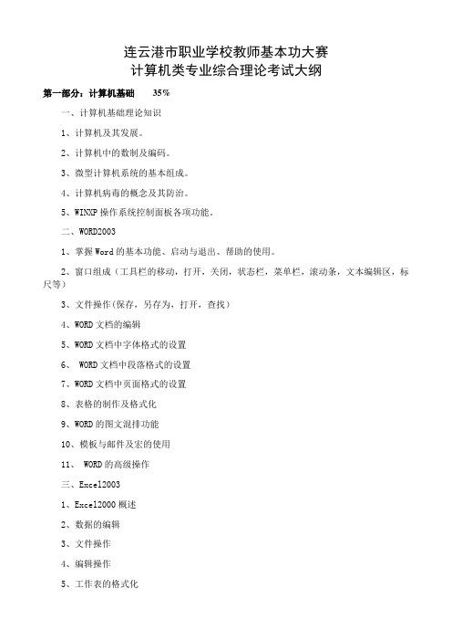 连云港市职业学校教师基本功大赛计算机类专业综合理论考试大纲