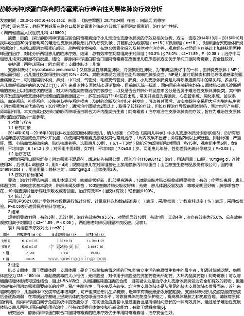 静脉丙种球蛋白联合阿奇霉素治疗难治性支原体肺炎疗效分析