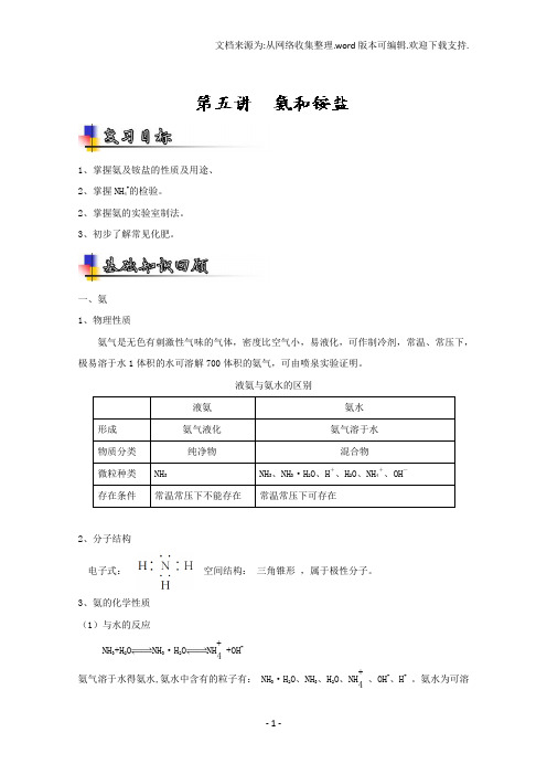 专题4.5氨和铵盐讲2018年高考化学一轮复习讲练测Word版含解析
