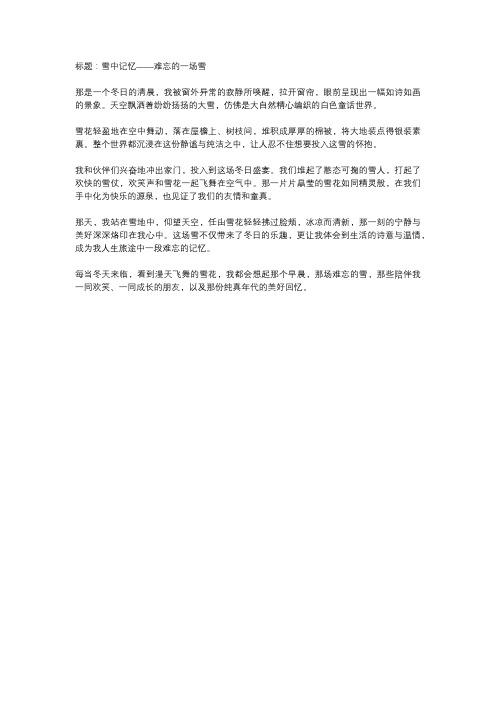 难忘的一场雪作文450字