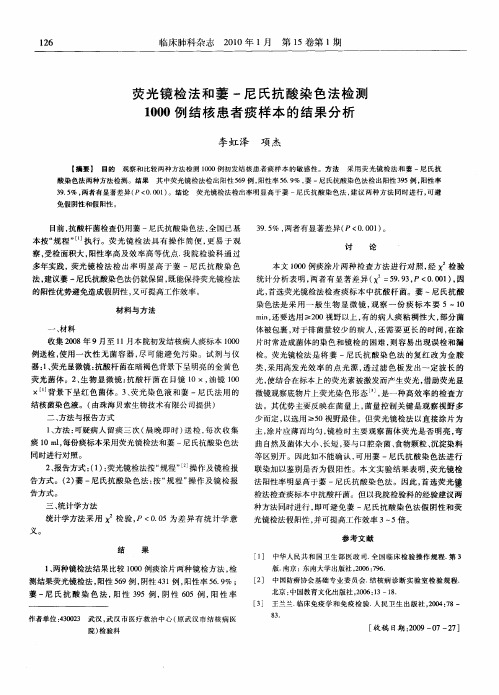 荧光镜检法和萋-尼氏抗酸染色法检测1000例结核患者痰样本的结果分析