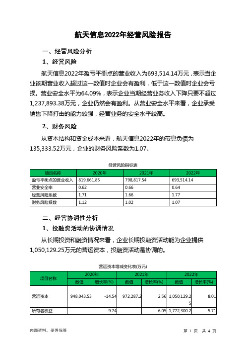 600271航天信息2022年经营风险报告