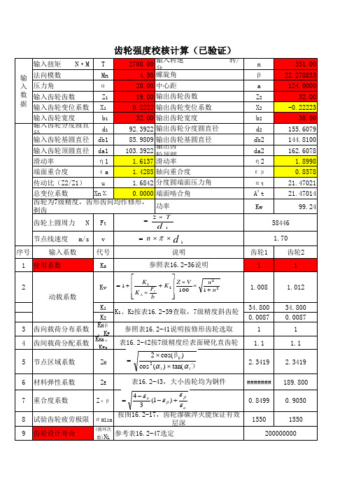 齿轮强度校核(已验证)