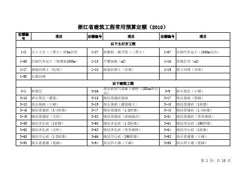 浙江省建筑工程常用预算定额(2010)