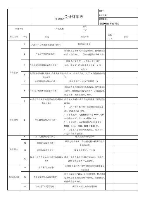 注塑模具设计评审表