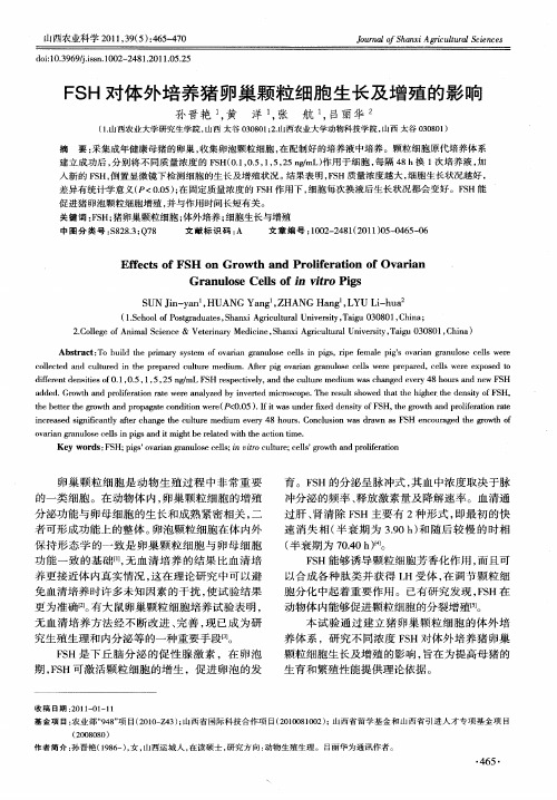 FSH对体外培养猪卵巢颗粒细胞生长及增殖的影响
