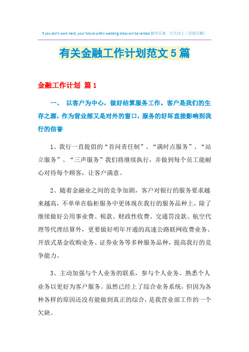 2021年有关金融工作计划范文5篇
