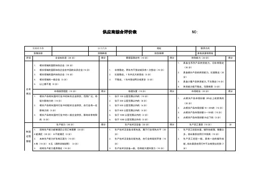 选择供应商的综合评价表