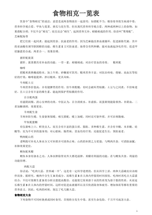 食物相克一览表