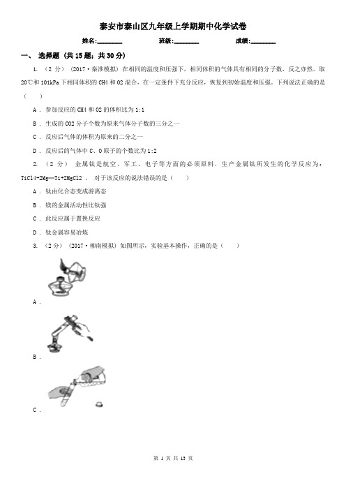 泰安市泰山区九年级上学期期中化学试卷