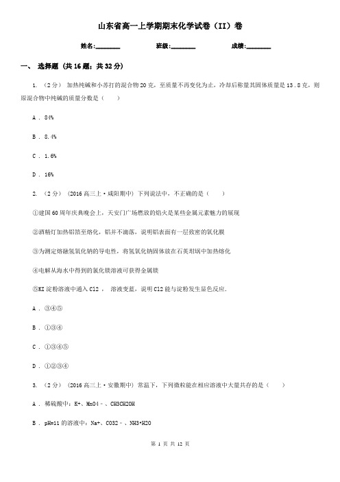 山东省高一上学期期末化学试卷(II)卷