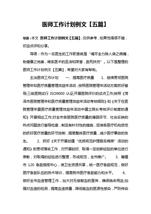 医师工作计划例文【五篇】
