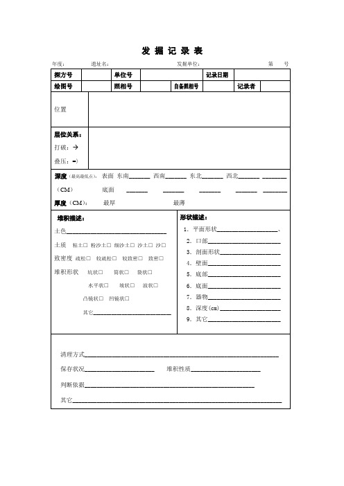 考古发 掘 记 录 表