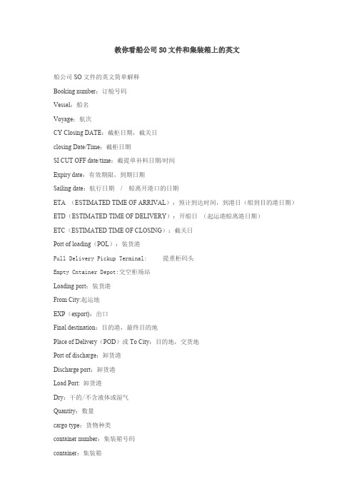教你看船公司SO文件和集装箱上的英文
