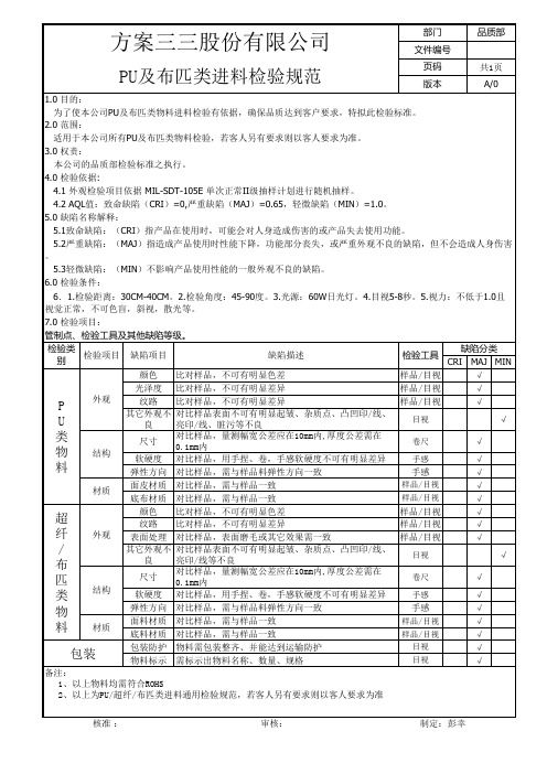 PU及布匹类进料检验通用规范2016-12-15