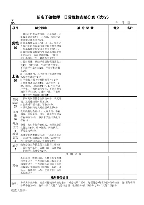 教师一日常规检查赋分表Excel 工作表