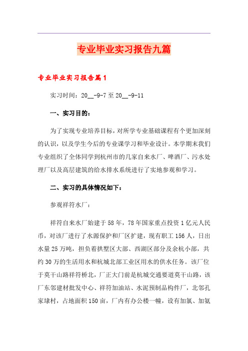 【精品模板】专业毕业实习报告九篇