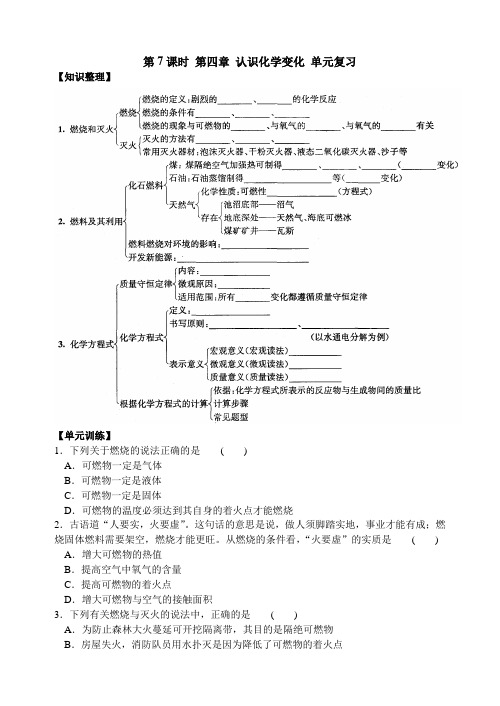 沪教版化学九年级上册第四章第7课时认识化学变化单元复习