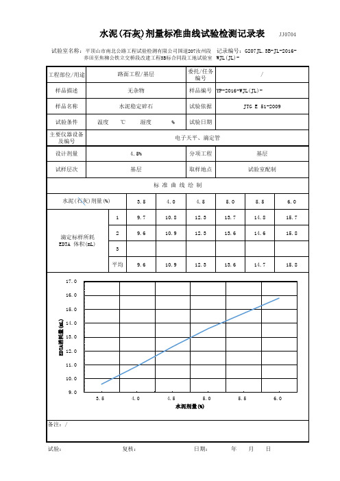 水泥(石灰)剂量试验检测记录表(EDTA滴定法)