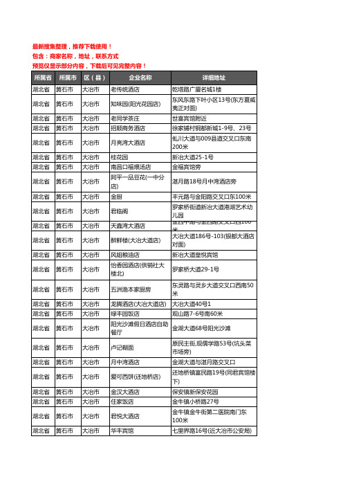 新版湖北省黄石市大冶市酒店餐饮企业公司商家户名录单联系方式地址大全55家