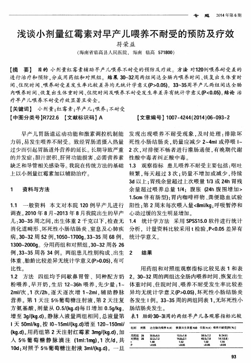 浅谈小剂量红霉素对早产儿喂养不耐受的预防及疗效